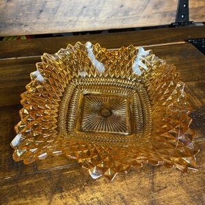 VTG FEDERAL GLASS YELLOW DIAMOND CUT DEPRESSION GLASS SQUARE CANDY TRINKET‎ DISH